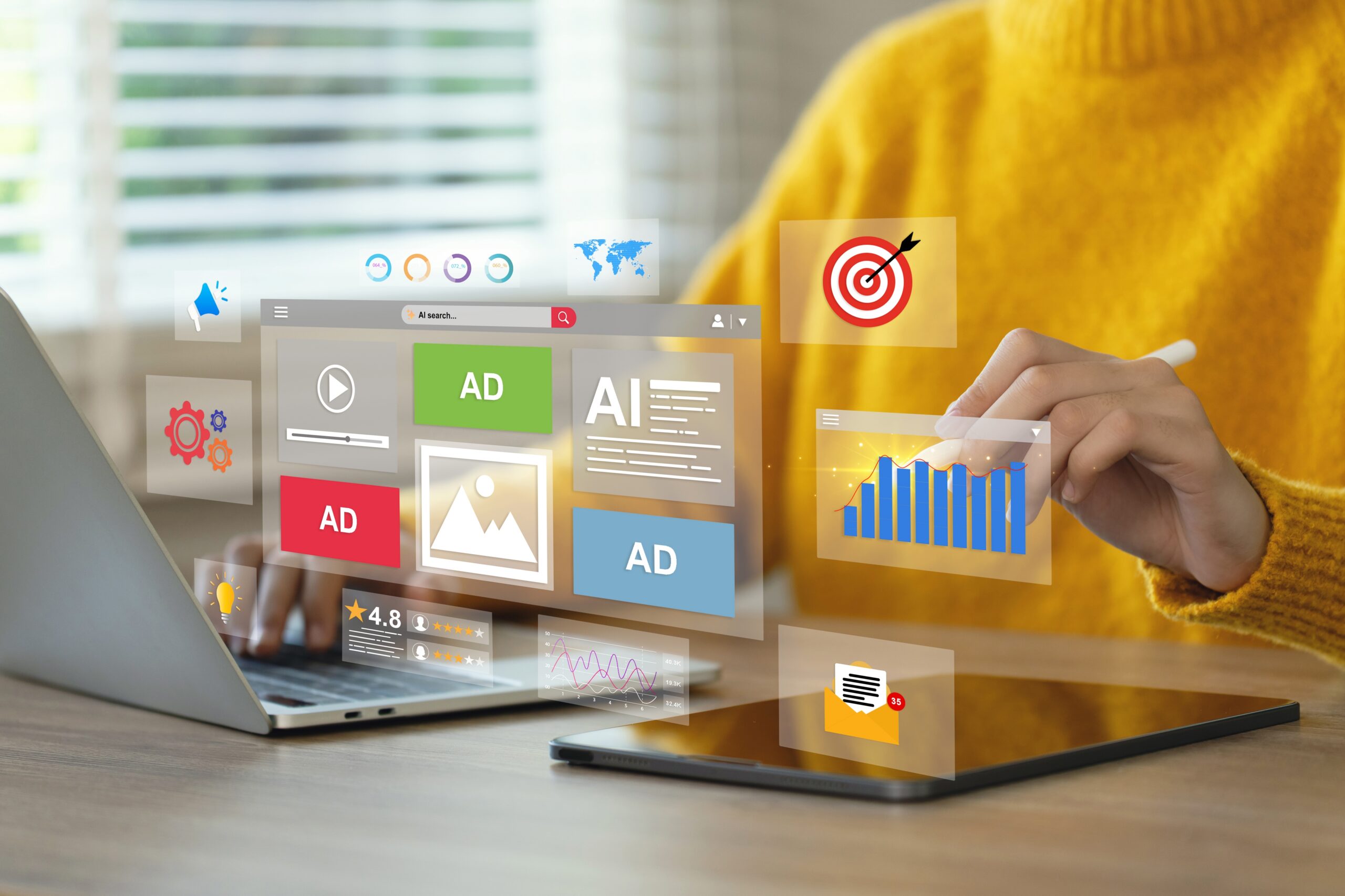 A marketer evaluates performance metrics to optimize modern advertising strategies.